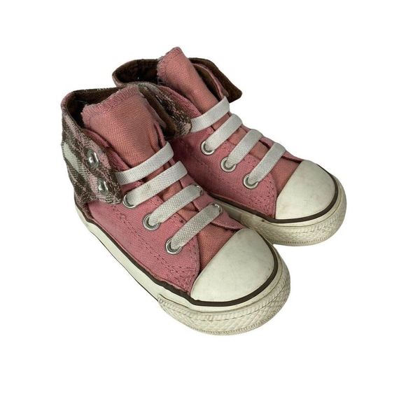 Converse All Star Shoes Toddler 6 Pink Brown Plaid Sneakers 22 EUR Slip On 22cm - Picture 1 of 9